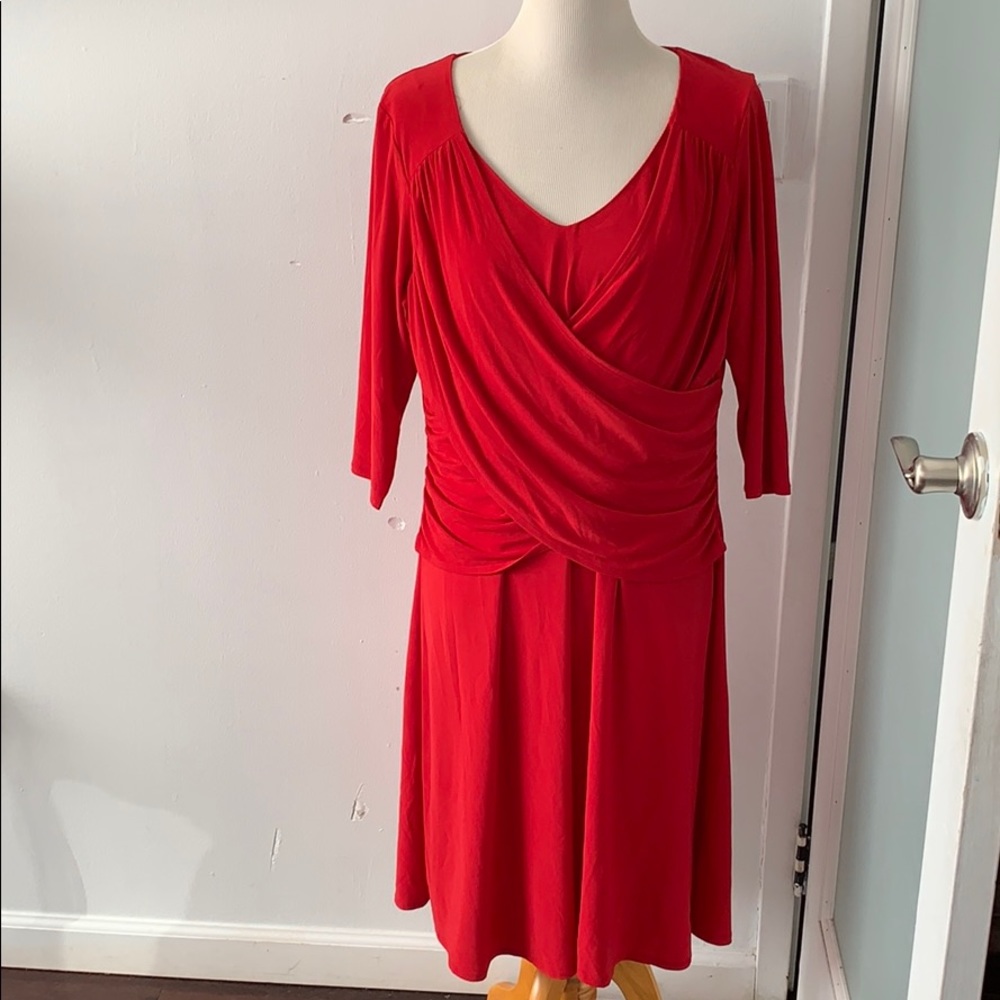 Red Draped V-Neck Women's Dress